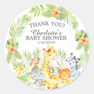 Sticker Rond Sweet Jungle Animaux Baby shower Merci Favor