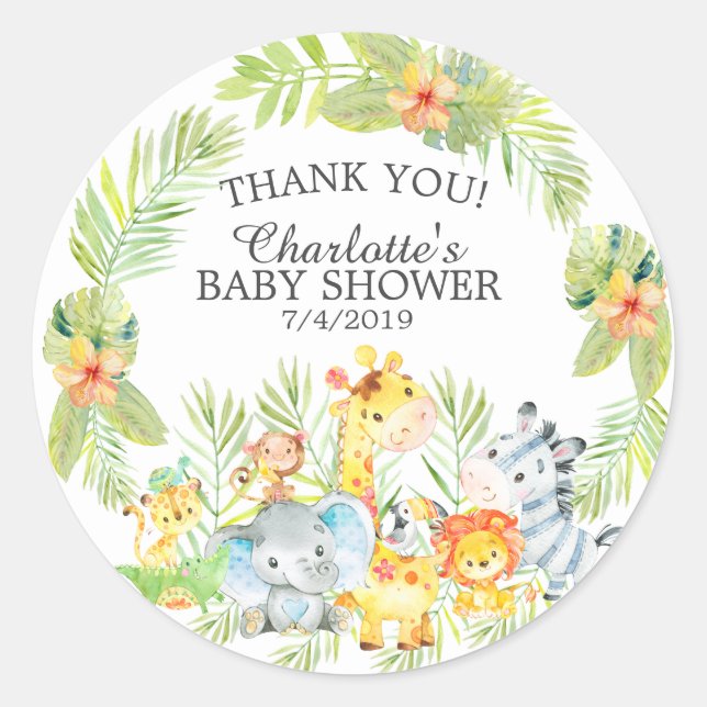 Sticker Rond Sweet Jungle Animaux Baby shower Merci Favor (Devant)