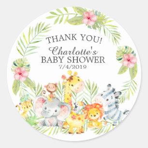 Sticker Rond Sweet Jungle Animaux Baby shower Merci Favor