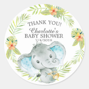 Sticker Rond Sweet Jungle Elephant Baby shower Favor Merci
