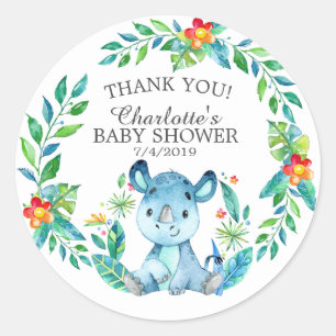 Sticker Rond Sweet Jungle Rhino Baby shower Merci Favor