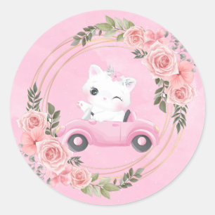 Sticker Rond Sweet Kitten rose Vintage Baby shower de voiture