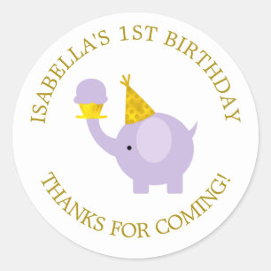 Sticker Rond Sweet Lavender Elephant fête d'anniversaire