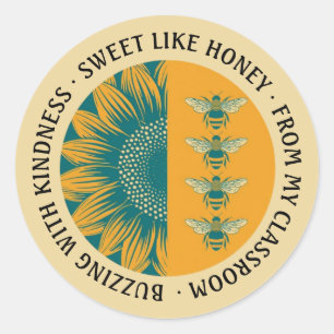 Sticker Rond Sweet Like Honey Sunflower Bee Enseignant