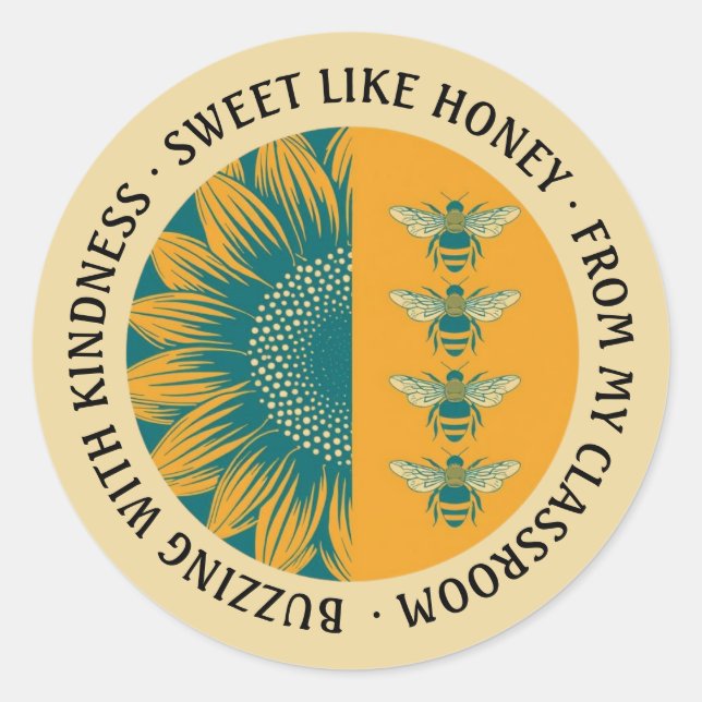 Sticker Rond Sweet Like Honey Sunflower Bee Enseignant (Devant)