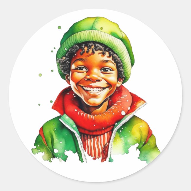 Sticker Rond Sweet Little Boy Aquarelle Noël (Devant)