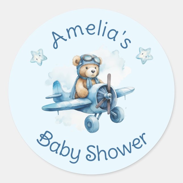 Sticker Rond Sweet Little Boy on the Way Baby Shower (Devant)
