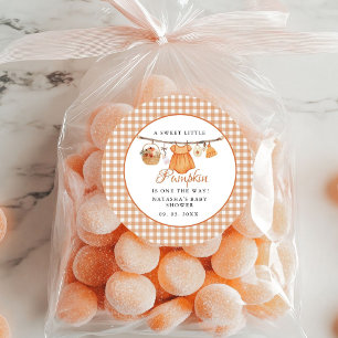 Sticker Rond Sweet Little Citrouille baby shower d'automne