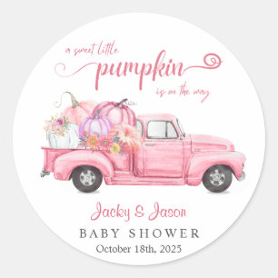 Sticker Rond Sweet Little Citrouille Baby shower fille rose