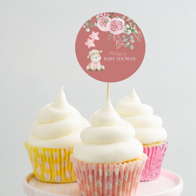 Sticker Rond Sweet Little Lamb Pink Greenergie Cupcake Toppers (Créateur téléchargé)