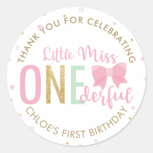 Sticker Rond Sweet Little Miss Onederful 1er premier anniversai