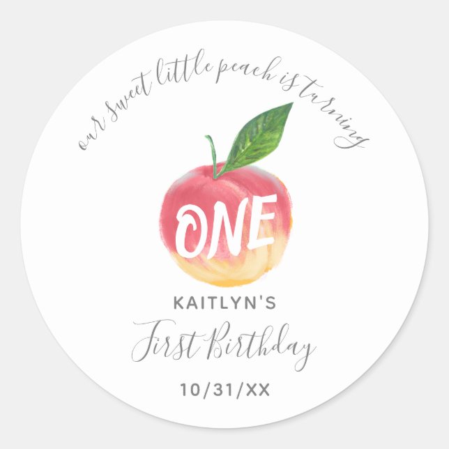 Sticker Rond Sweet Little Peach 1er anniversaire (Devant)