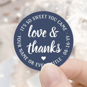 Sticker Rond Sweet Love & Merci Script Marine Bleu & Blanc