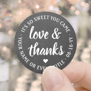Sticker Rond Sweet Love & Thanks Black & White Faux Chalkboard