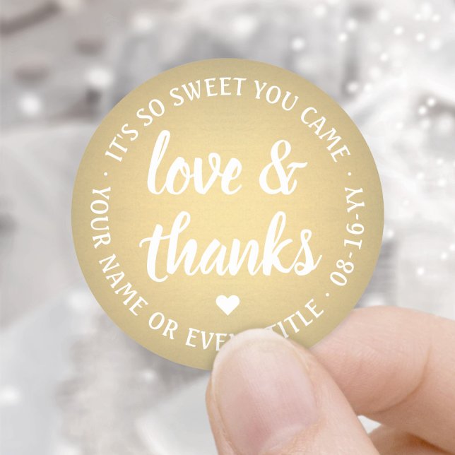 Sticker Rond Sweet Love & Thanks Gold Faux Foil Script simple (Créateur téléchargé)