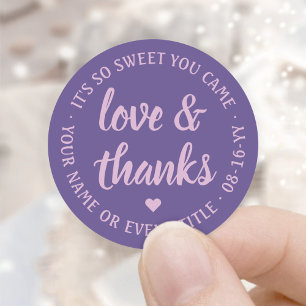 Sticker Rond Sweet Love & Thanks Lavender Purple Script simple
