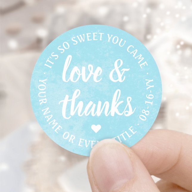 Sticker Rond Sweet Love & Thanks Pastel Blue Watercolor Script (Créateur téléchargé)