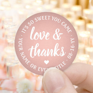 Sticker Rond Sweet Love & Thanks Rose Gold Faux Foil