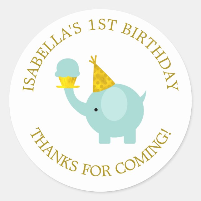 Sticker Rond Sweet Mint Green Elephant fête d'anniversaire (Devant)