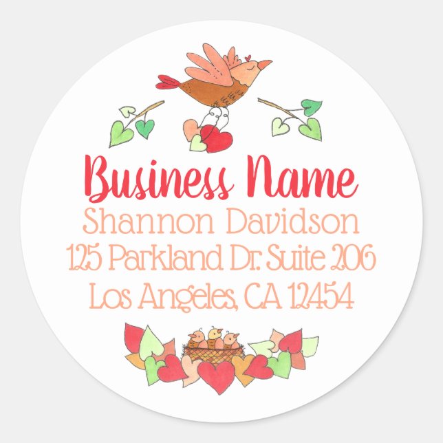 Sticker Rond Sweet Mother Bird and Nest Business Adresse de ret (Devant)
