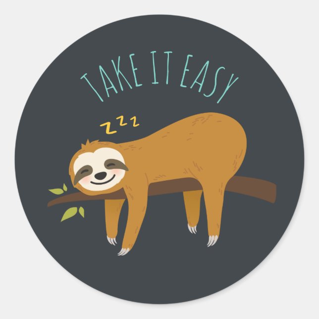 Sticker Rond Sweet Napping Sloth "Take It Easy" (Devant)