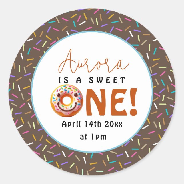 Sticker Rond Sweet One aquarelle mignonne beignets 1er annivers (Devant)