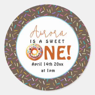 Sticker Rond Sweet One aquarelle mignonne beignets 1er annivers