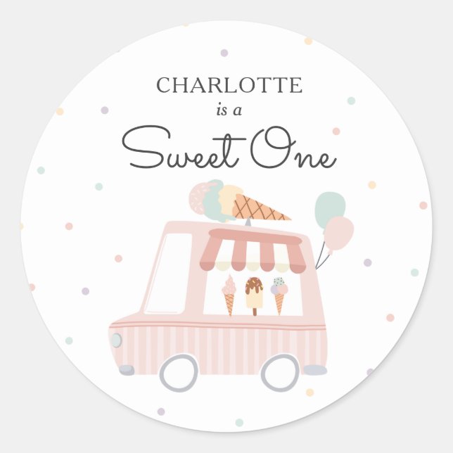 Sticker Rond Sweet One Ice Cream 1er Anniversaire Fête Faveurs (Devant)