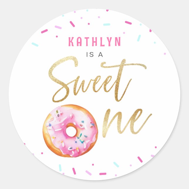 Sticker Rond Sweet One Rose Gold Donut Sprinkles Girl Anniversa (Devant)