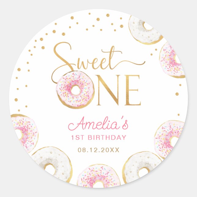 Sticker Rond Sweet One Rose Gold Donuts Anniversaire (Devant)