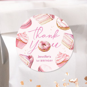 Sticker Rond Sweet One Rose mignon Donuts Fille 1er anniversair