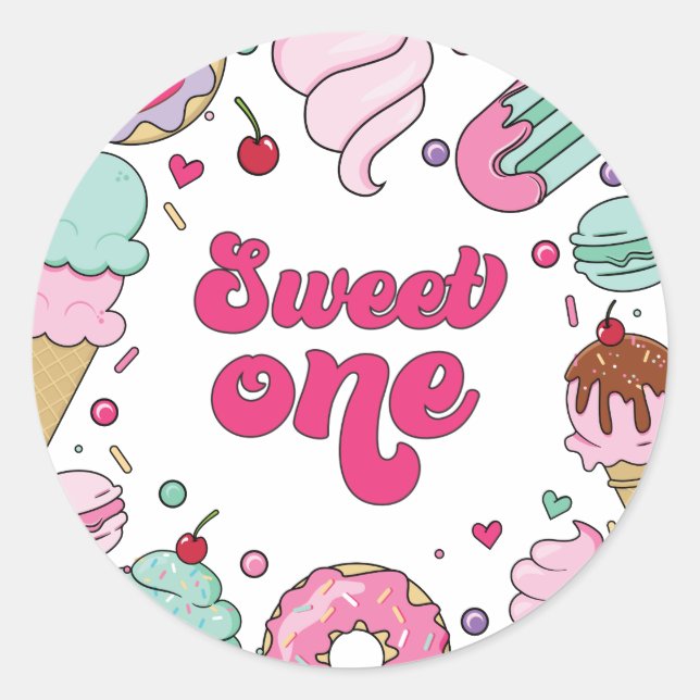 Sticker Rond Sweet One Sprinks Glace Cream and Cake Birthday (Devant)