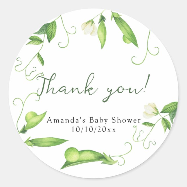 Sticker Rond Sweet Pea Baby Shower Thank you (Devant)