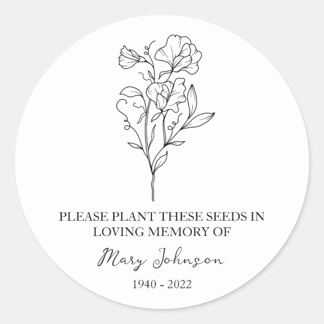 Sticker Rond Sweet Pea Memorial - Forfait de semences funéraire (Devant)