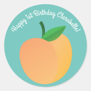 Sticker Rond Sweet Peach Cute Fruit 1er Anniversaire Thème