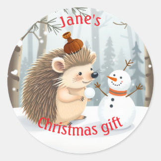 Sticker Rond Sweet personlized hedgehog and snowman