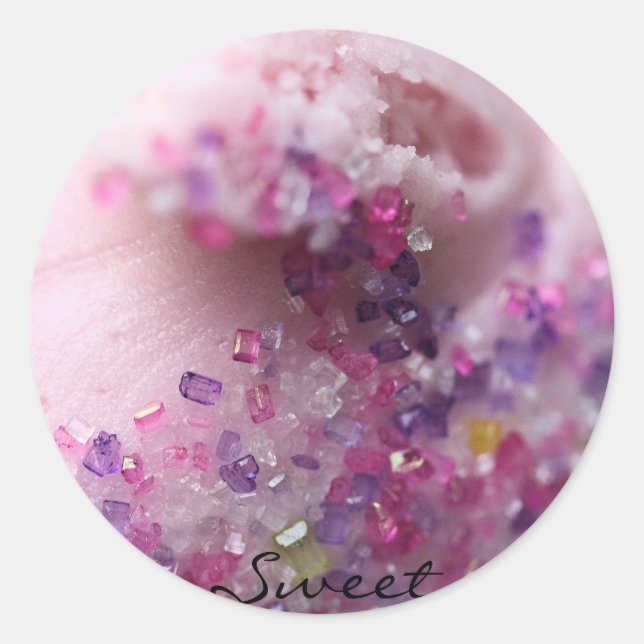 Sticker Rond 'Sweet' Pink glasted cupcake au sucre rose (Devant)