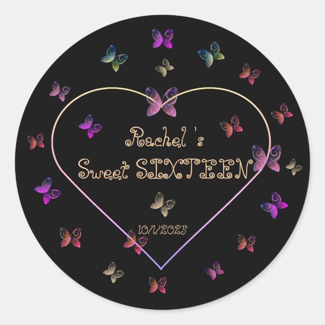 Sticker Rond sweet Pink Heart Butterflies Sweet 16 Birthday  (Devant)