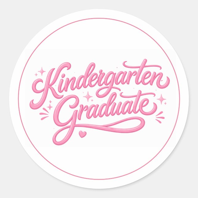 Sticker Rond Sweet Pink Script Kindergarten Graduate (Devant)