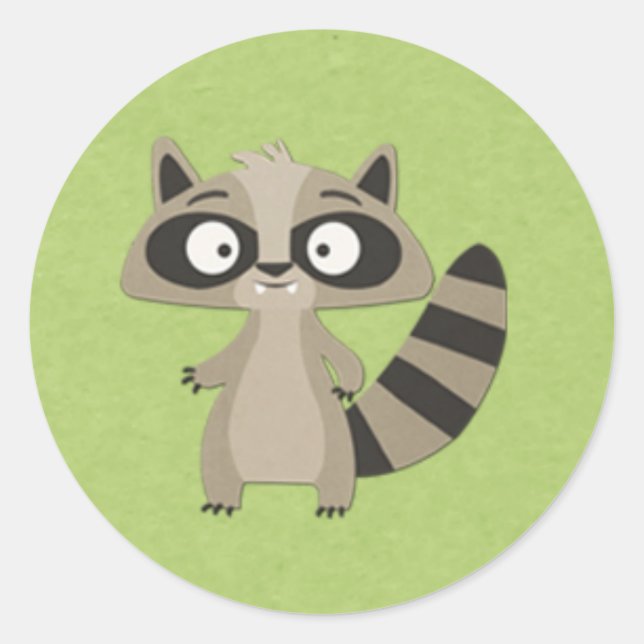 Sticker Rond Sweet Raccoon sur Green (Devant)