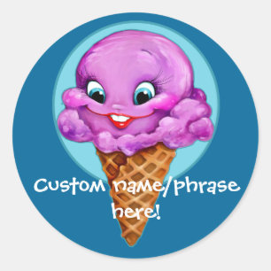 Sticker Rond Sweet Red Raspberry Ice Cream Girl