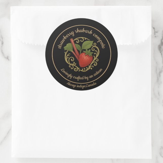 Sticker Rond Sweet Rhubarb & Strawberry – Natural Artisan Label (Sac)