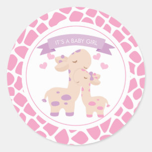 Sticker Rond Sweet rose Baby Girl Giraffe Jungle Baby shower