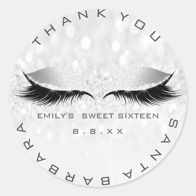 Sticker Rond Sweet sixteen 16ème Gris Argent Lashes Parties sci (Devant)