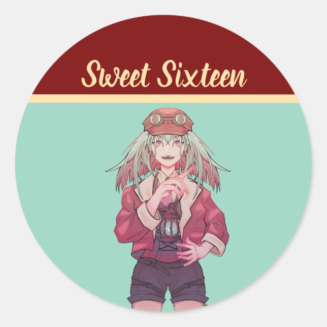 Sticker Rond Sweet Sixteen Anime, Source (Devant)
