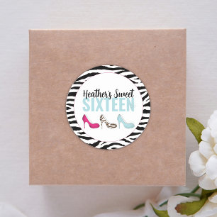 Sticker Rond Sweet sixteen Anniversaire Fille Rose Whimsical Ch