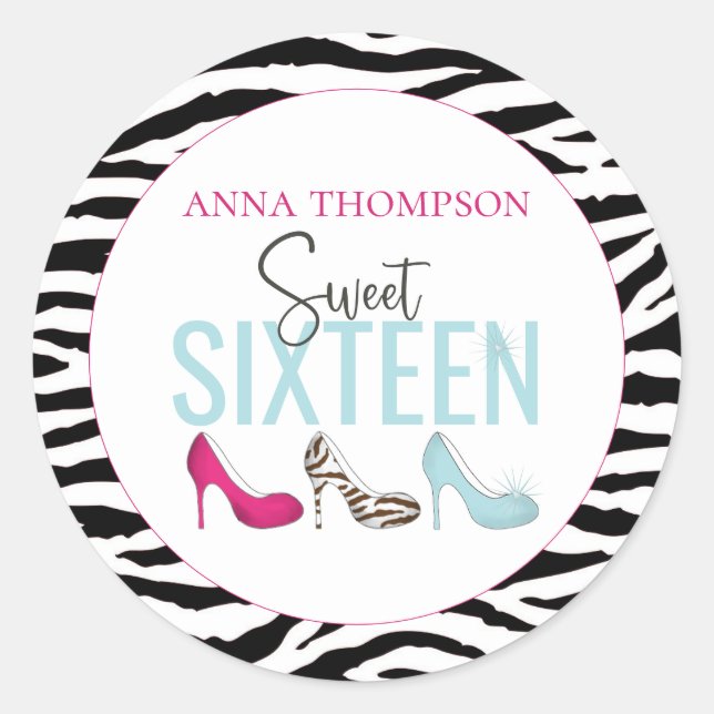 Sticker Rond Sweet sixteen Anniversaire Fille Rose Whimsical Ch (Devant)