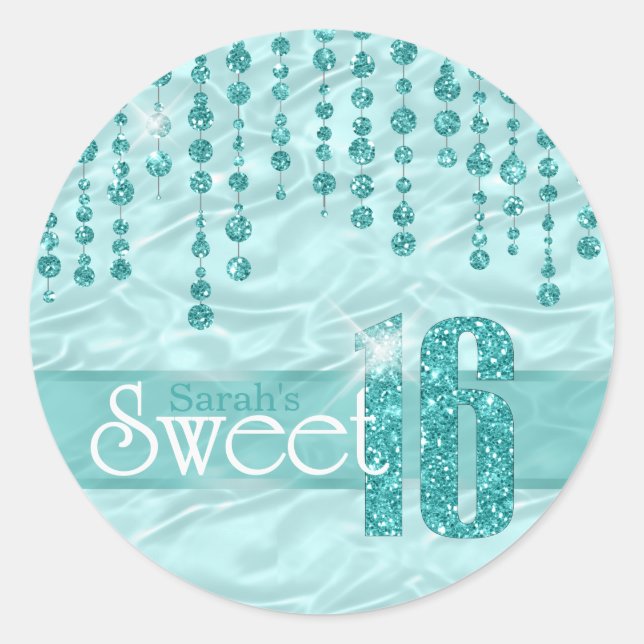 Sticker Rond Sweet sixteen bijou satiné ID Turquoise260 (Devant)