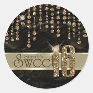 Sticker Rond Sweet sixteen bijou satiné Noir Gold ID260