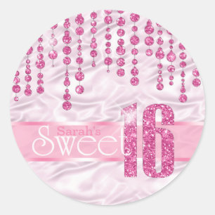 Sticker Rond Sweet sixteen bijou satiné rose ID260